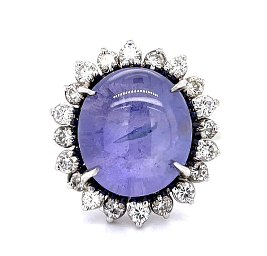 13.92ct Color Change Cabochon No Heat Sapphire 1.10ct Diamond 14KY Ring