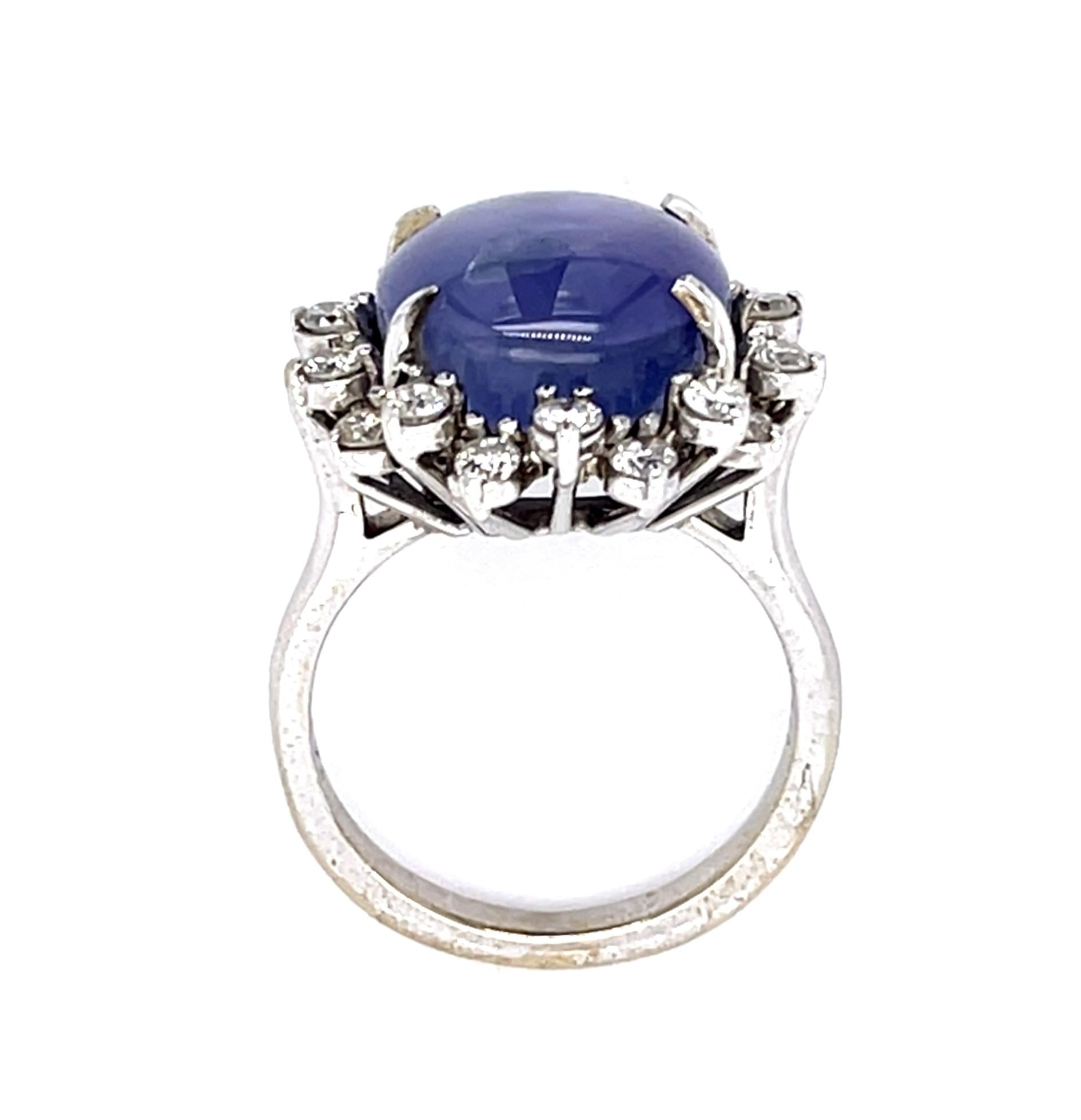 13.92ct Color Change Cabochon No Heat Sapphire 1.10ct Diamond 14KY Ring