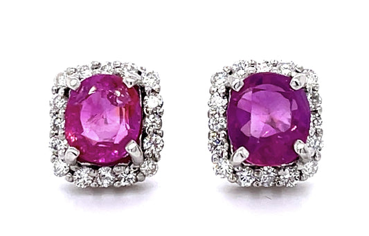 2.86ct Pink Sapphire .48ct Diamond 18KW Stud Earrings