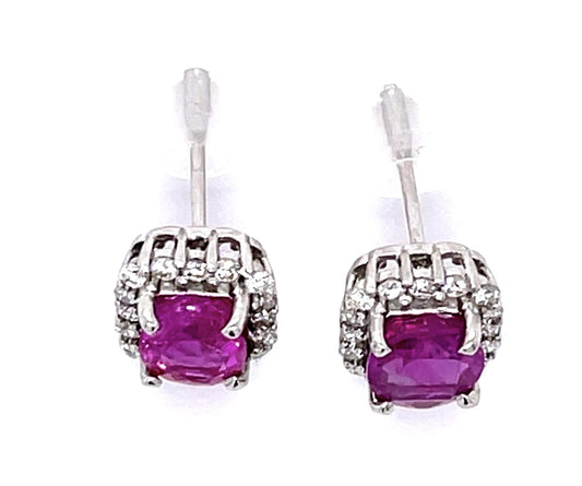 2.86ct Pink Sapphire .48ct Diamond 18KW Stud Earrings
