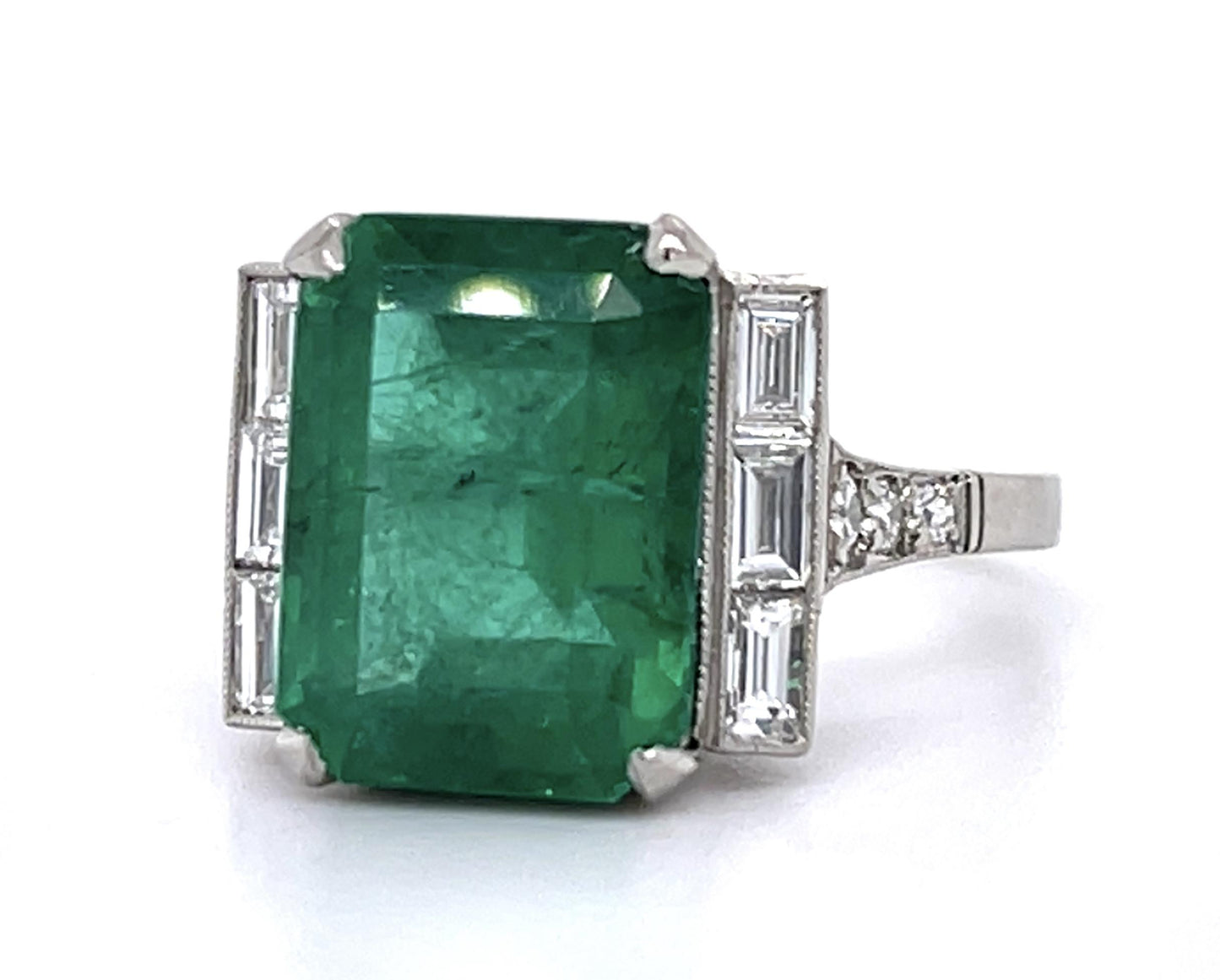 5.67ct Emerald .56ct Diamond Platinum Handmade Ring