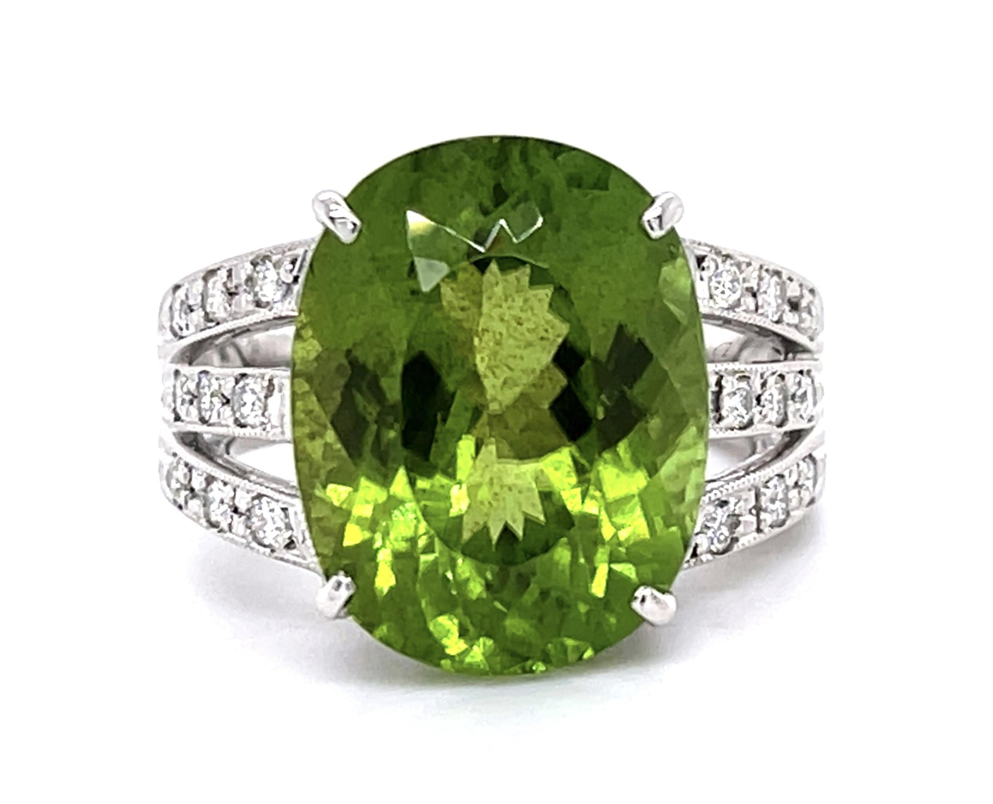 12.54ct Peridot .29ct Diamond Platinum Ring