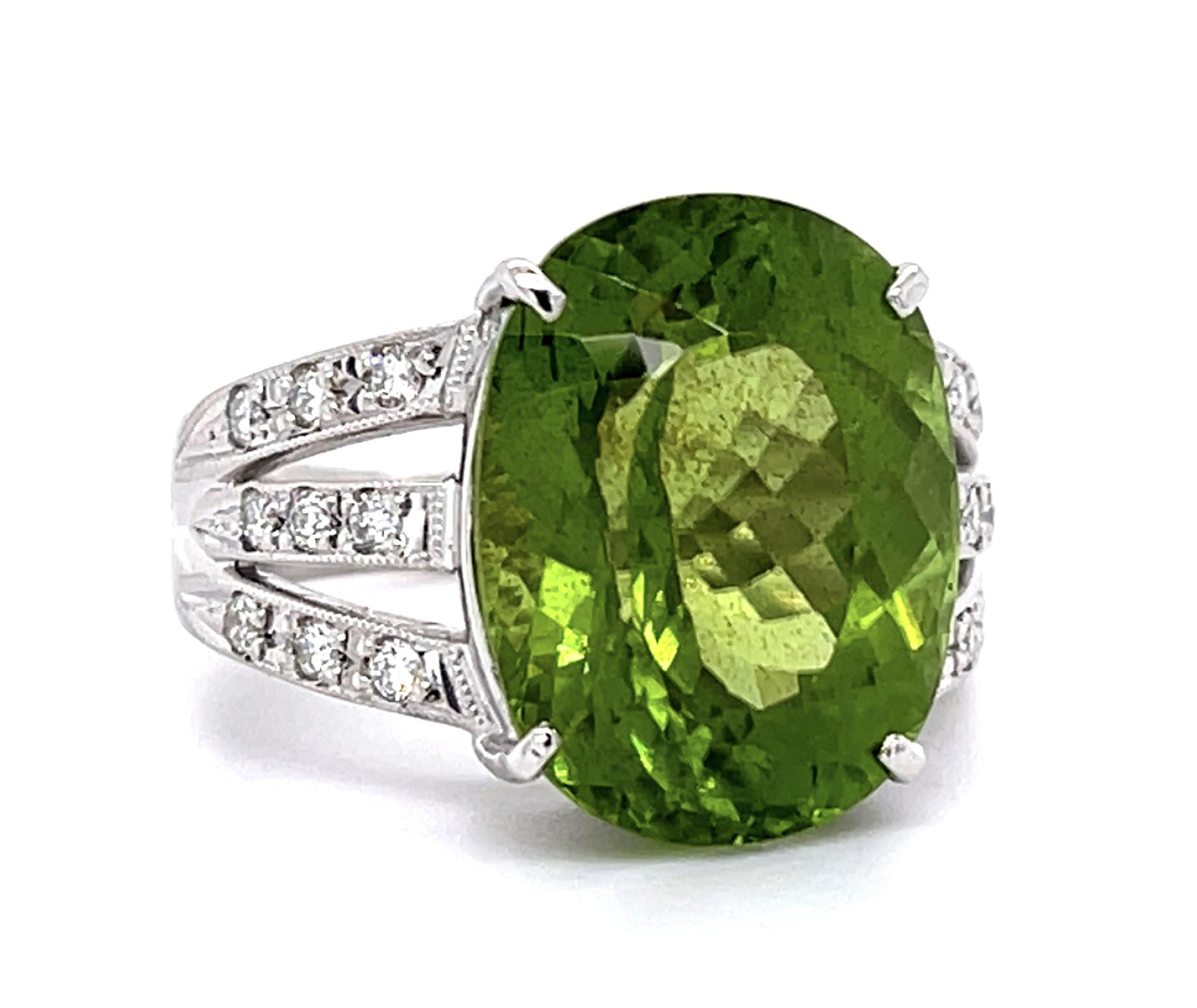 12.54ct Peridot .29ct Diamond Platinum Ring