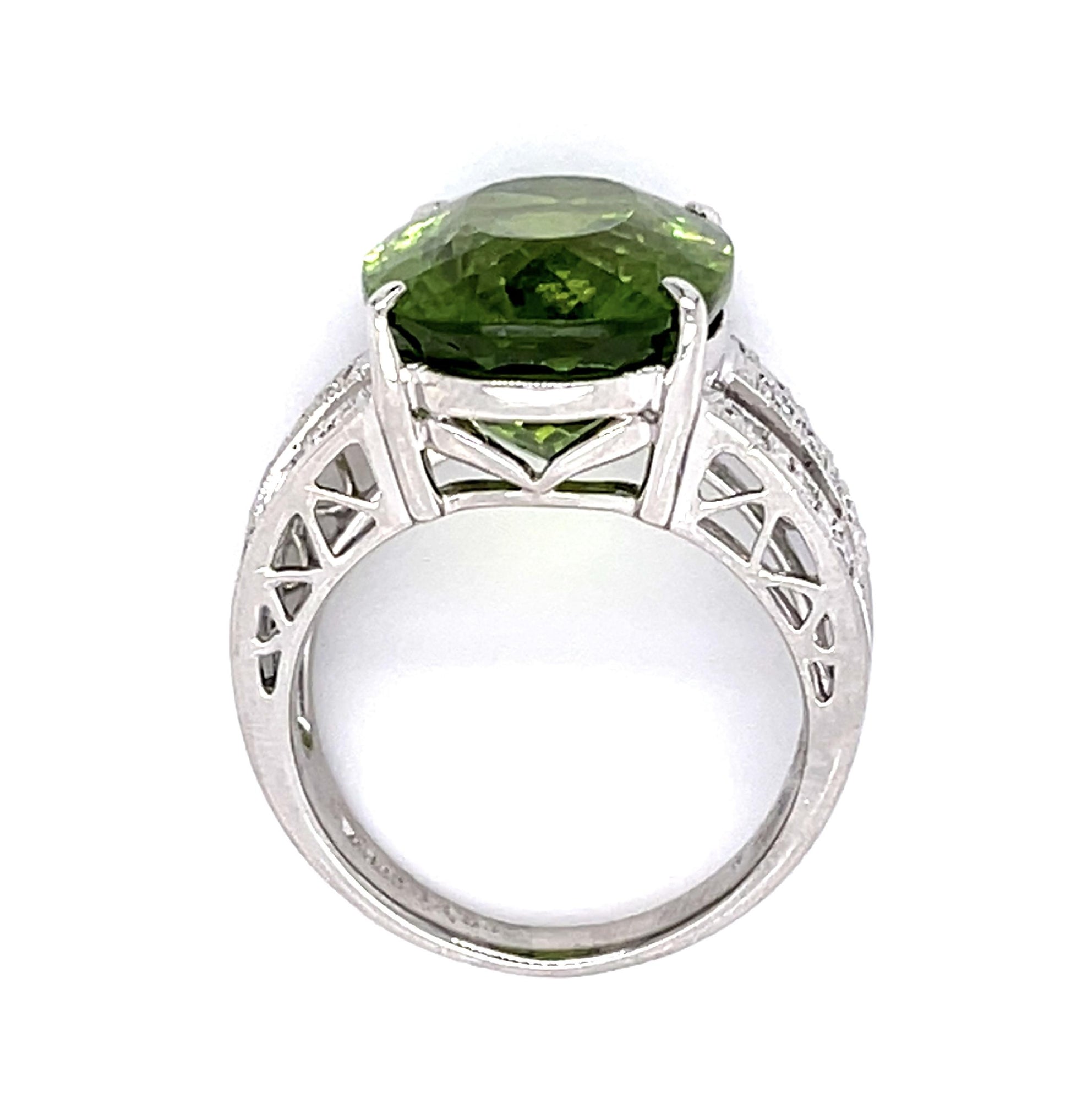 12.54ct Peridot .29ct Diamond Platinum Ring