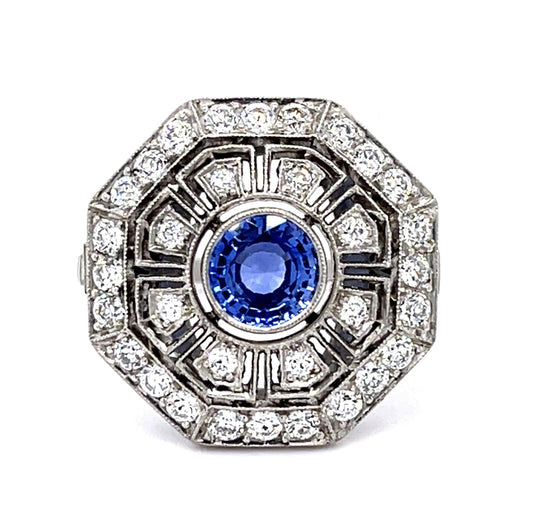 1.11ct Sapphire .85ct Diamond Platinum Handmade Ring