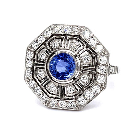 1.11ct Sapphire .85ct Diamond Platinum Handmade Ring