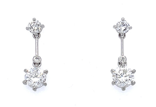 2.02ct (2 Center Diamonds) Platinum Drop Earrings .48ct SD