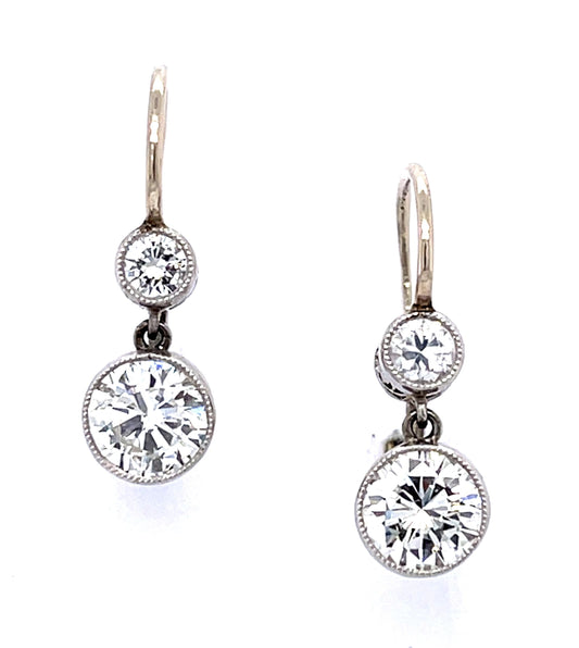 1.28ct Round Diamond PT+18KY Handmade Earrings