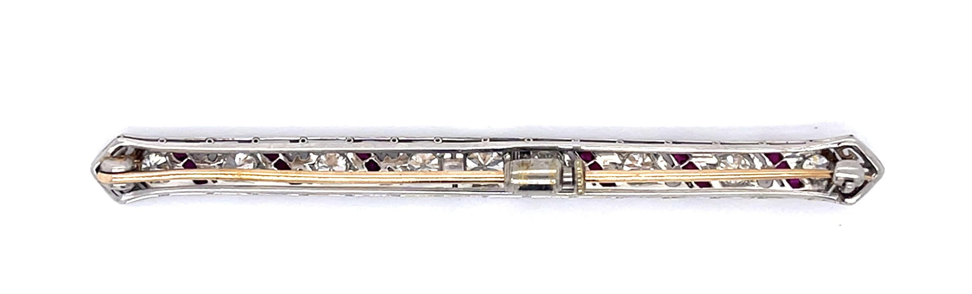 Original Art Deco 1.60ct Old European Diamond .66ct Ruby Platinum Brooch (1920s)
