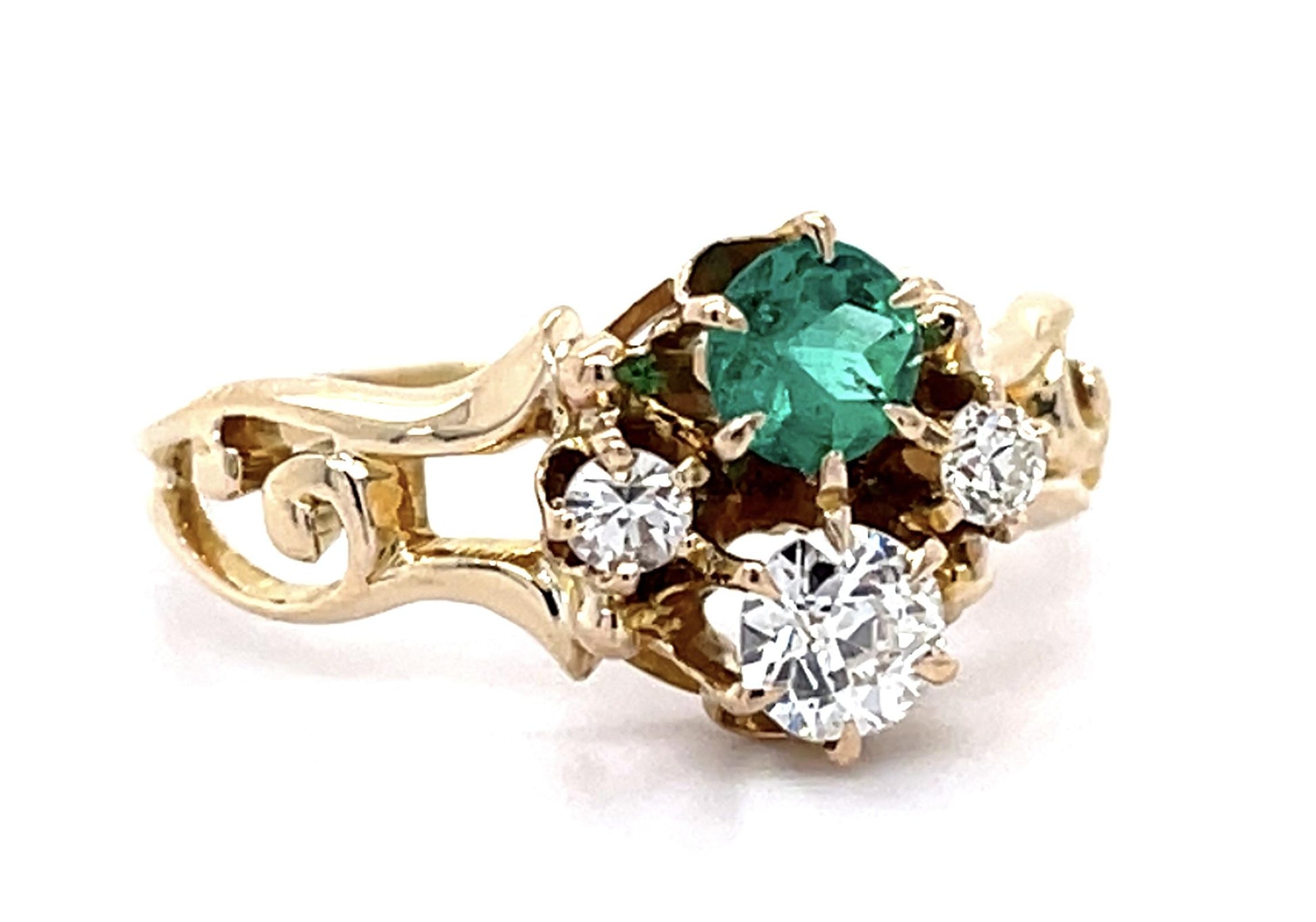Original Victorian .28ct Old European Diamond .28ct Emerald 14KY Ring (1890s)