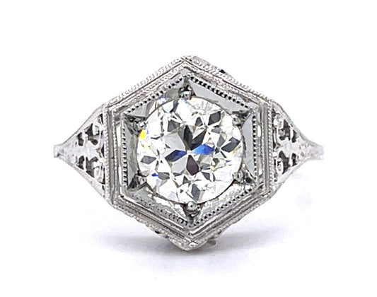 Art Deco 1.26ct J VS2 Old European Diamond 18KW Ring