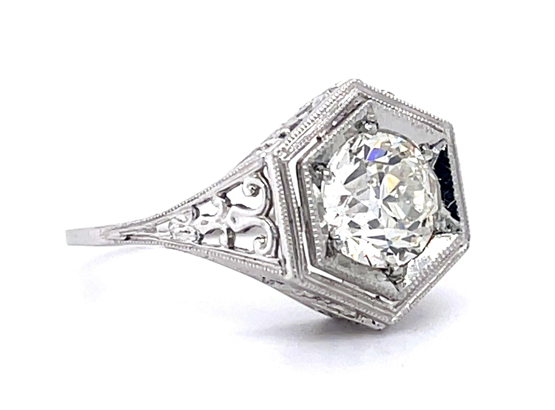 Art Deco 1.26ct J VS2 Old European Diamond 18KW Ring
