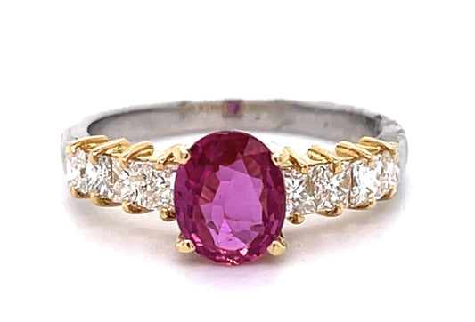 1.11ct Ruby .61ct Diamond Platinum+18KY Ring