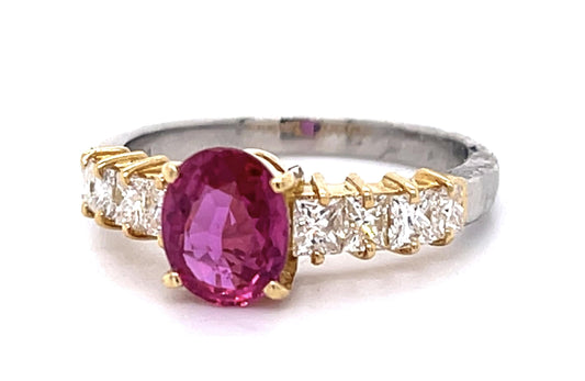 1.11ct Ruby .61ct Diamond Platinum+18KY Ring