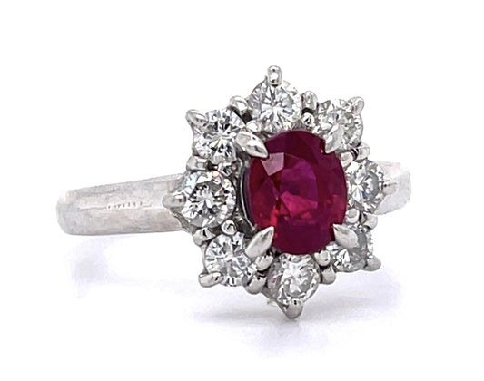 1.05ct Burma Ruby (No Cert) .66ct Diamond Platinum Ring