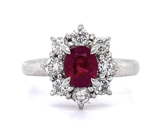 1.05ct Burma Ruby (No Cert) .66ct Diamond Platinum Ring