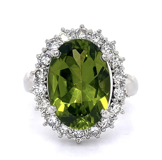 5.99ct Peridot 1.09ct Diamond Platinum Ring