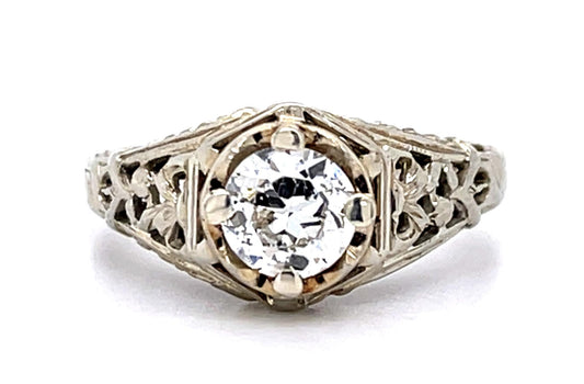 Art Deco .38ct Old European Diamond 14KW Ring (Vintage 1930s)
