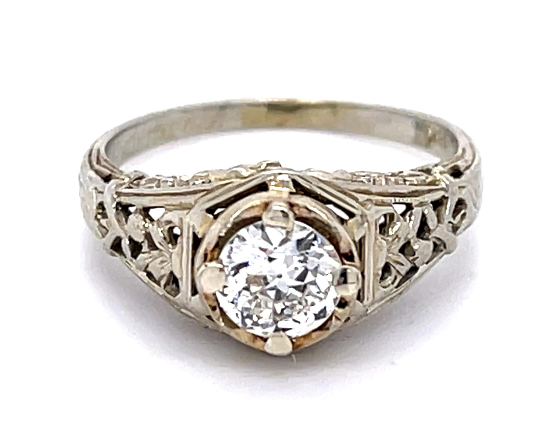 Art Deco .38ct Old European Diamond 14KW Ring (Vintage 1930s)