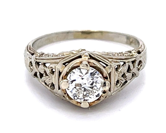Art Deco .38ct Old European Diamond 14KW Ring (Vintage 1930s)