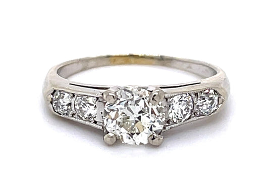 .96ct Old European Center Diamond 14KW Ring (Vintage 1940s) .40ct SD
