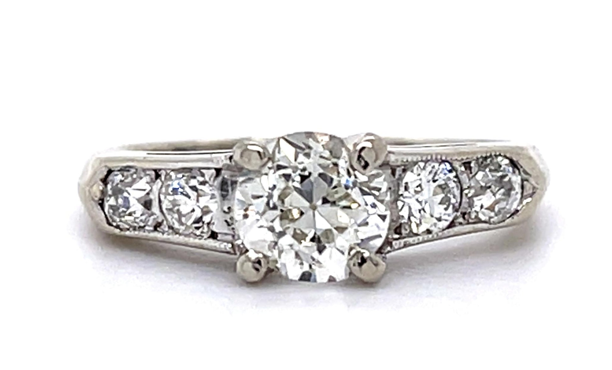 .96ct Old European Center Diamond 14KW Ring (Vintage 1940s) .40ct SD