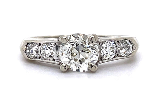 .96ct Old European Center Diamond 14KW Ring (Vintage 1940s) .40ct SD