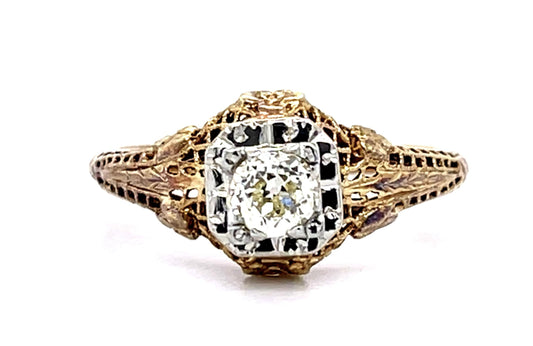 Art Deco .32ct Old European Diamond 14KY Ring (Vintage 1930s)