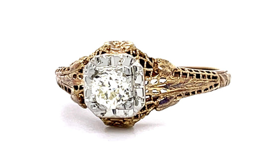 Art Deco .32ct Old European Diamond 14KY Ring (Vintage 1930s)
