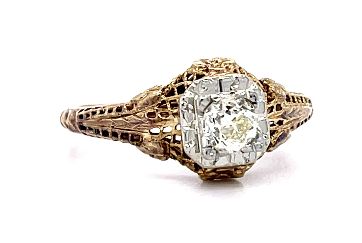 Art Deco .32ct Old European Diamond 14KY Ring (Vintage 1930s)