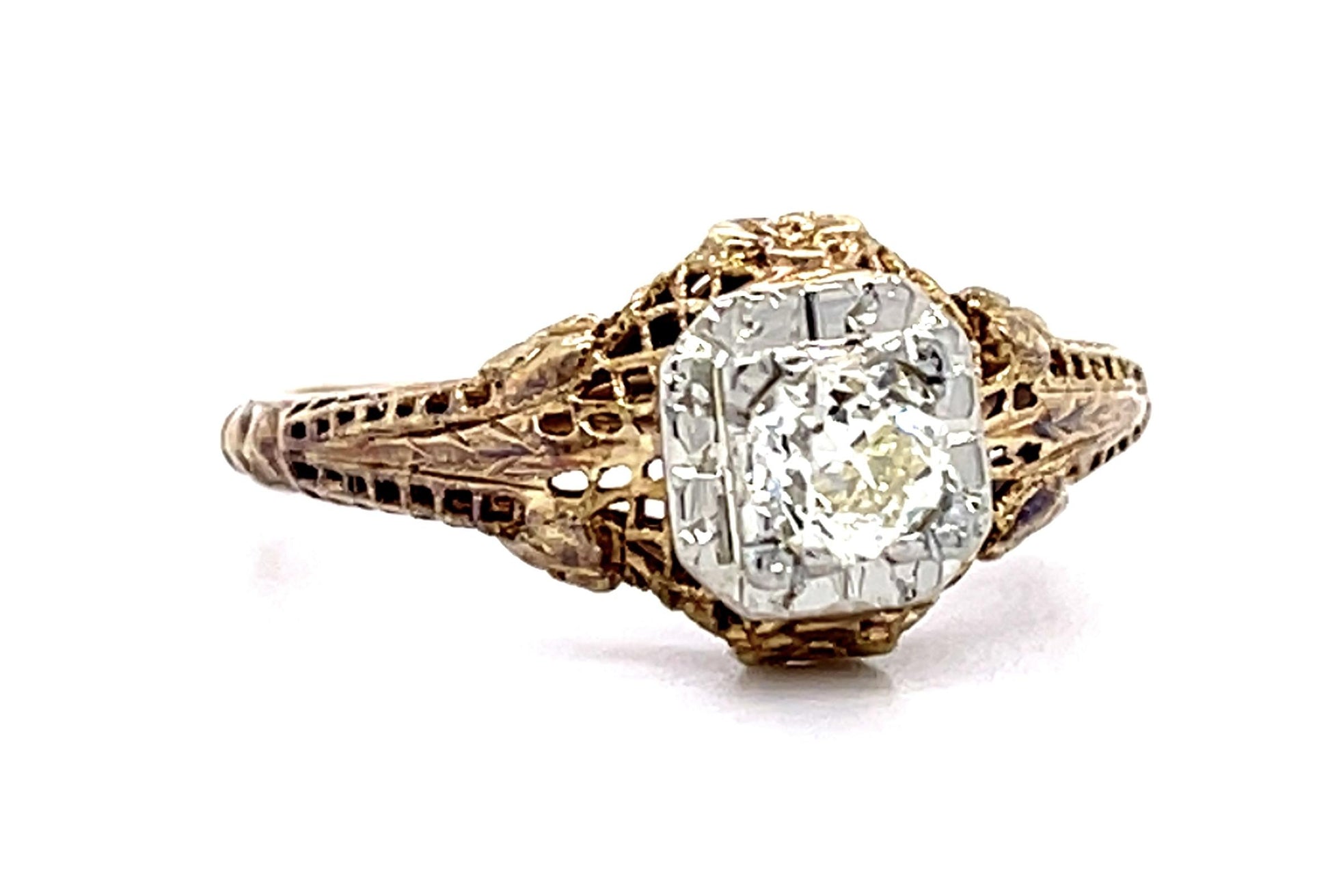Art Deco .32ct Old European Diamond 14KY Ring (Vintage 1930s)