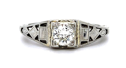Art Deco .32ct Old European Diamond 14KW Ring (Vintage 1930s)