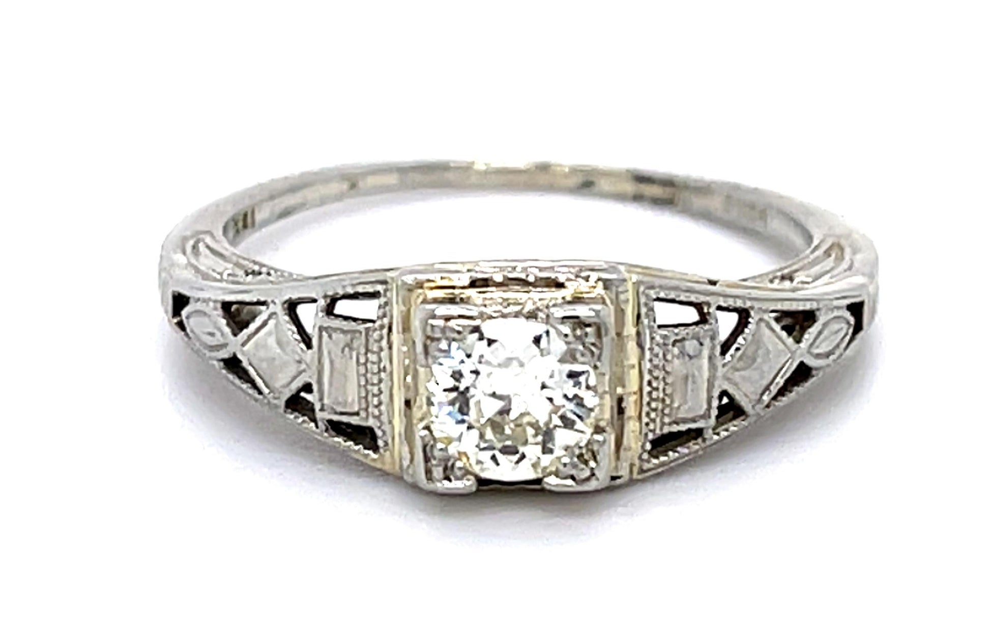 Art Deco .32ct Old European Diamond 14KW Ring (Vintage 1930s)