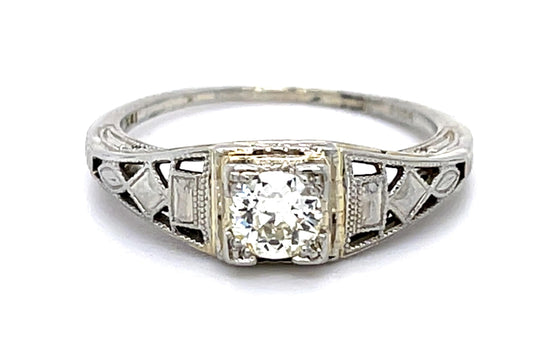 Art Deco .32ct Old European Diamond 14KW Ring (Vintage 1930s)