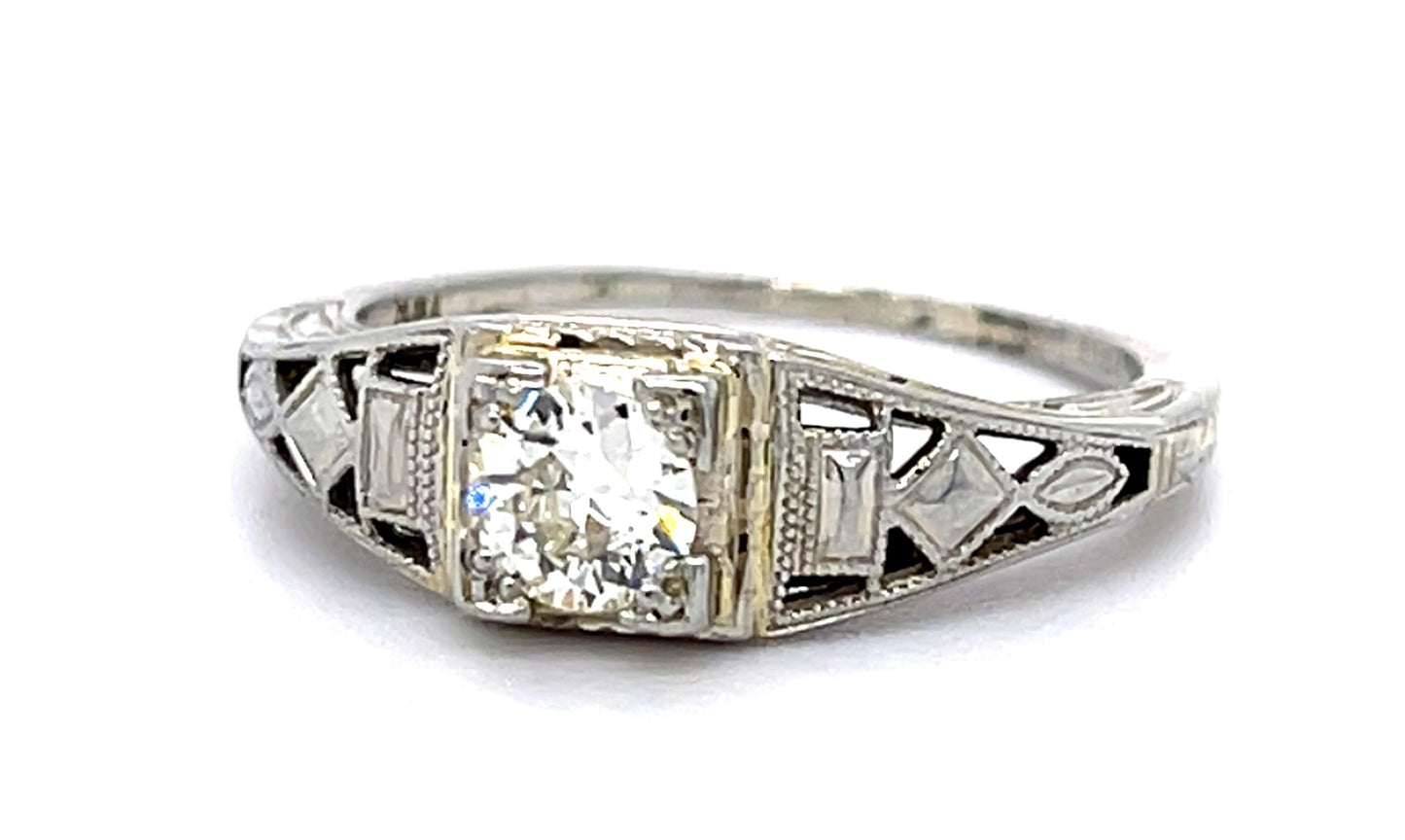 Art Deco .32ct Old European Diamond 14KW Ring (Vintage 1930s)