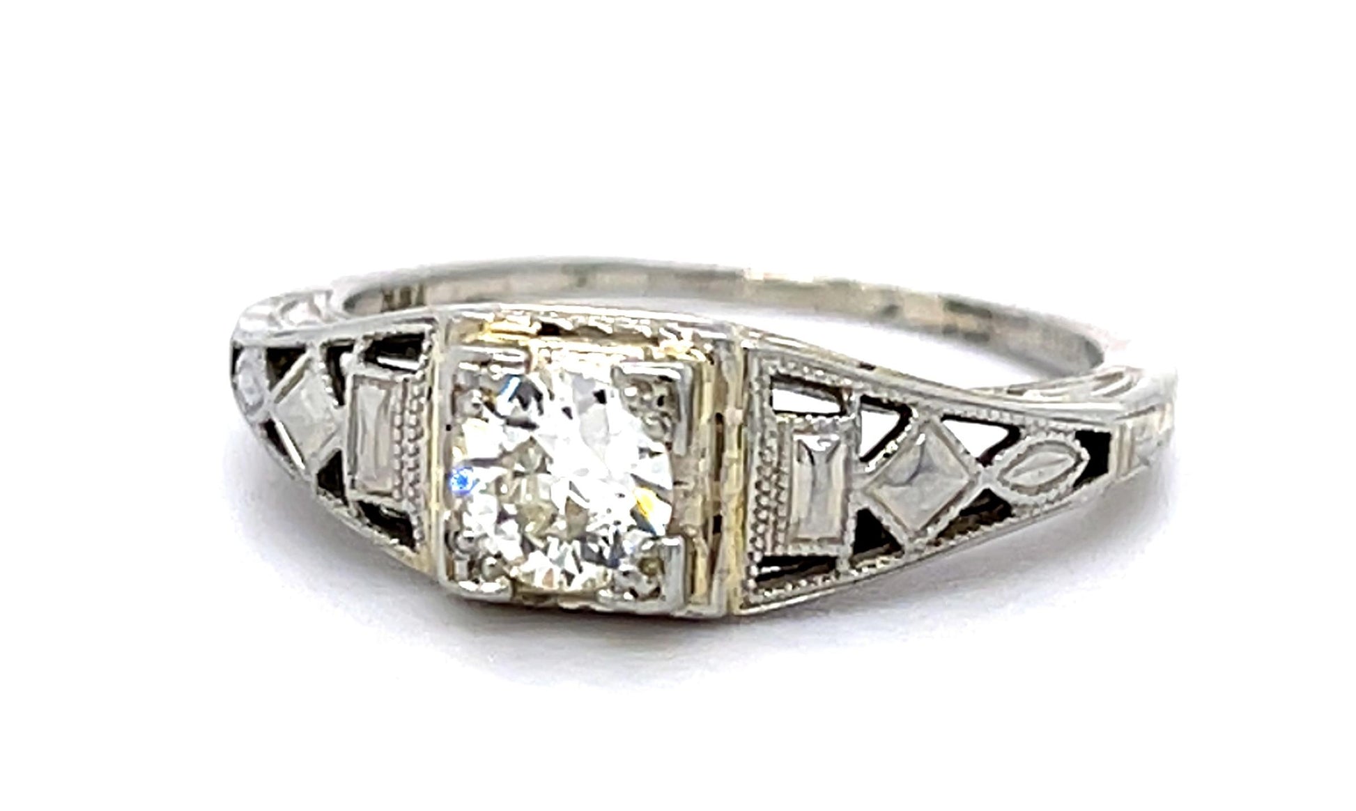 Art Deco .32ct Old European Diamond 14KW Ring (Vintage 1930s)