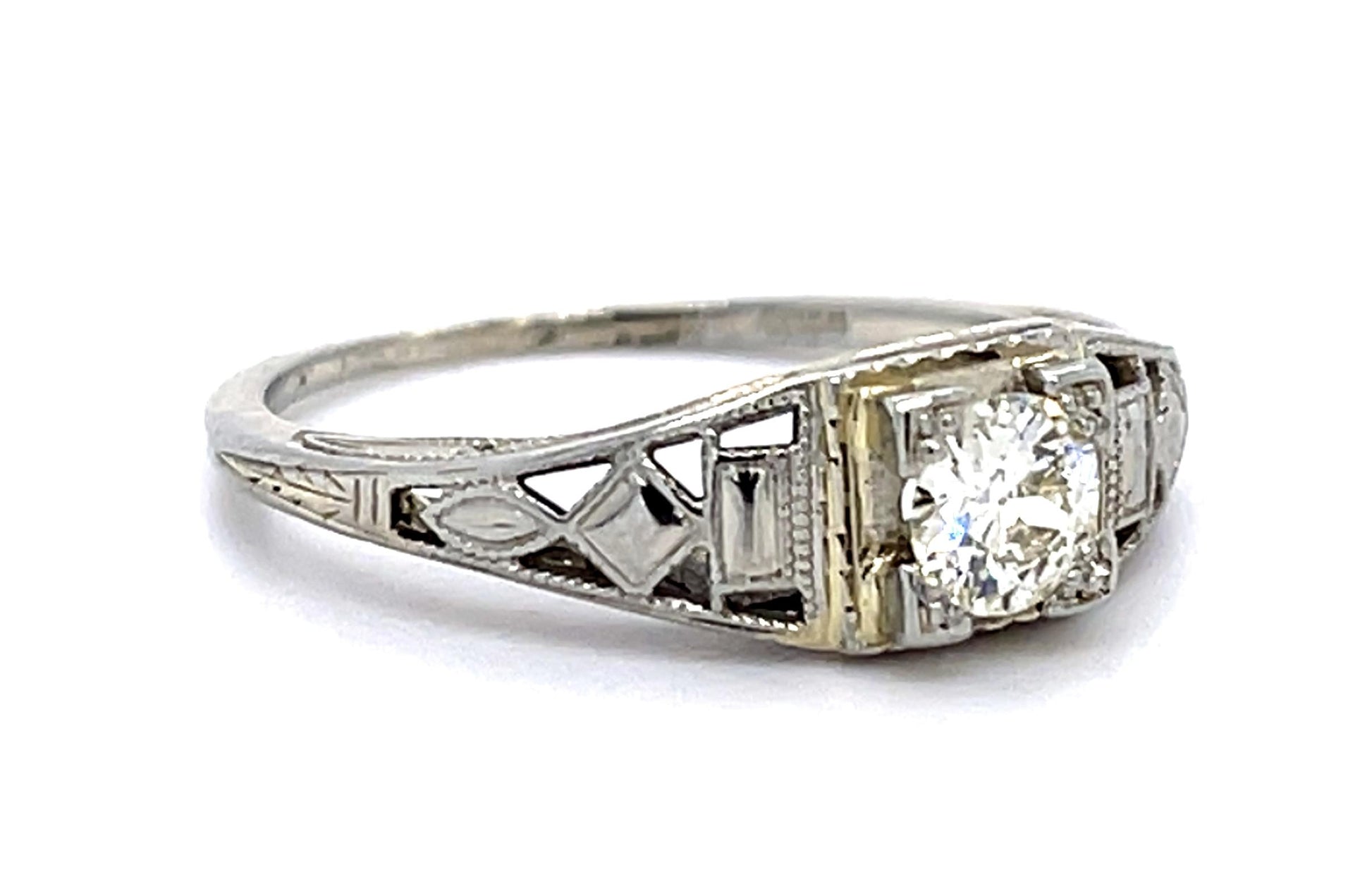 Art Deco .32ct Old European Diamond 14KW Ring (Vintage 1930s)
