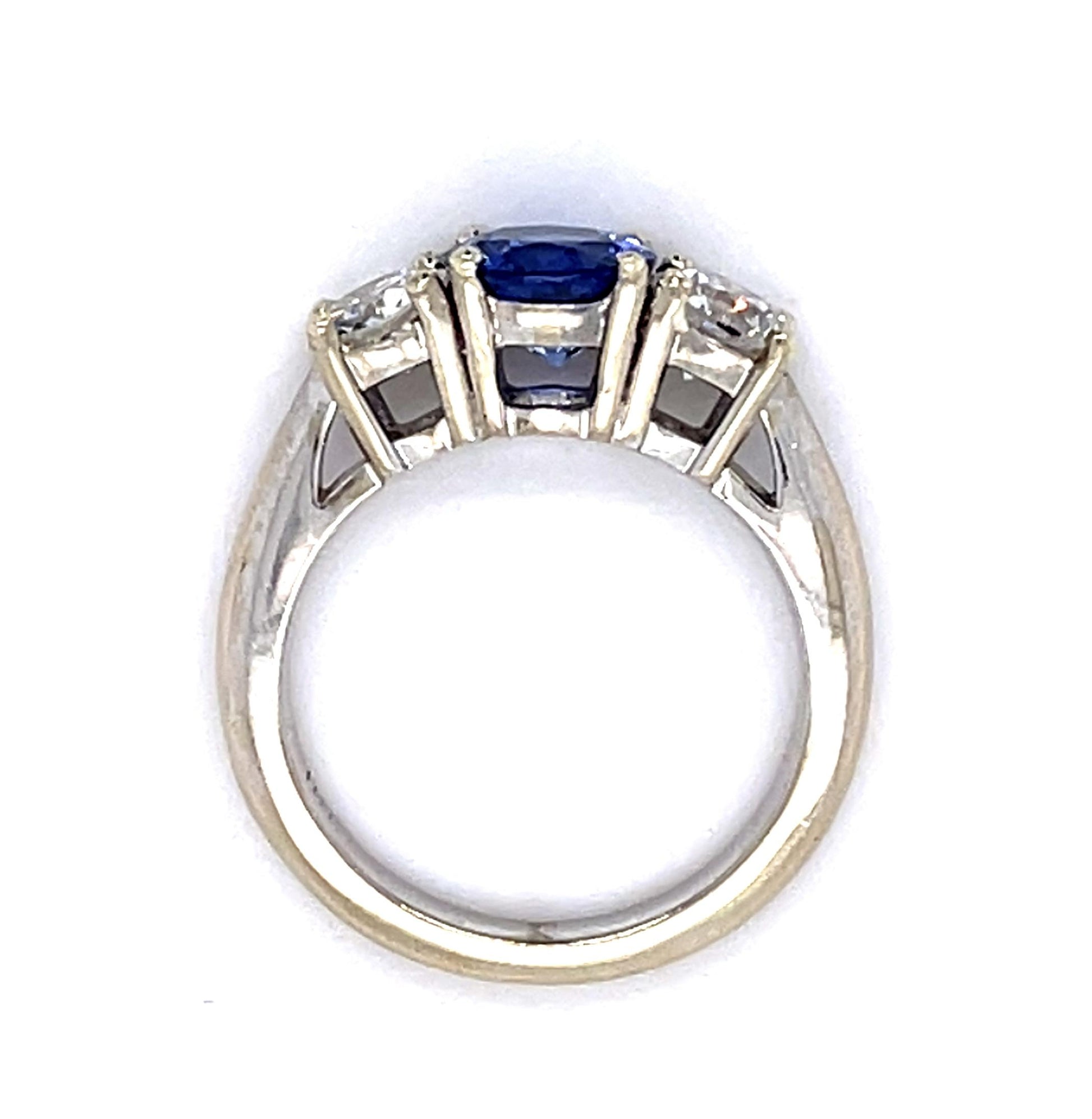 1.38ct Sapphire .42ct+.49ct F I1 Diamond 18KW Three Stone Ring