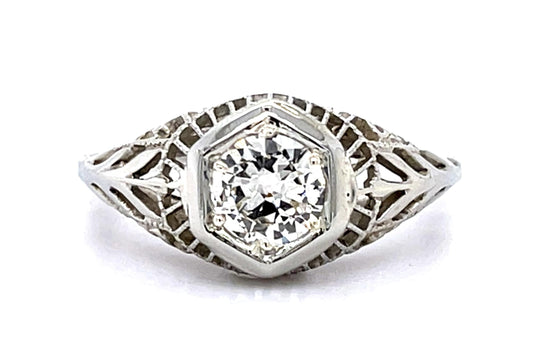 Art Deco .47ct Old Europoean Diamond 14KW Ring