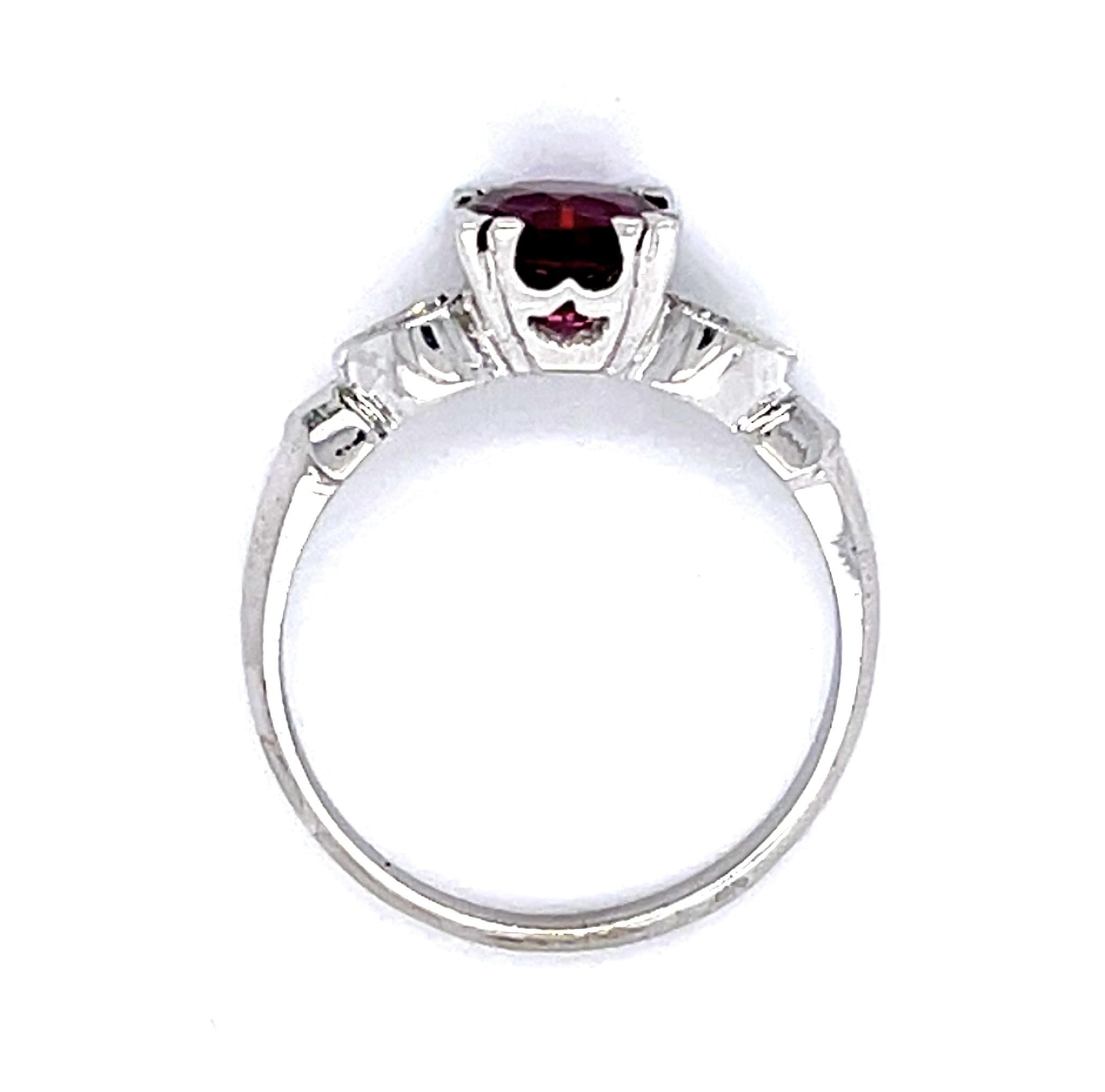 1.41ct Garnet .10ct Diamond 14KW Ring (Vintage 1950s)