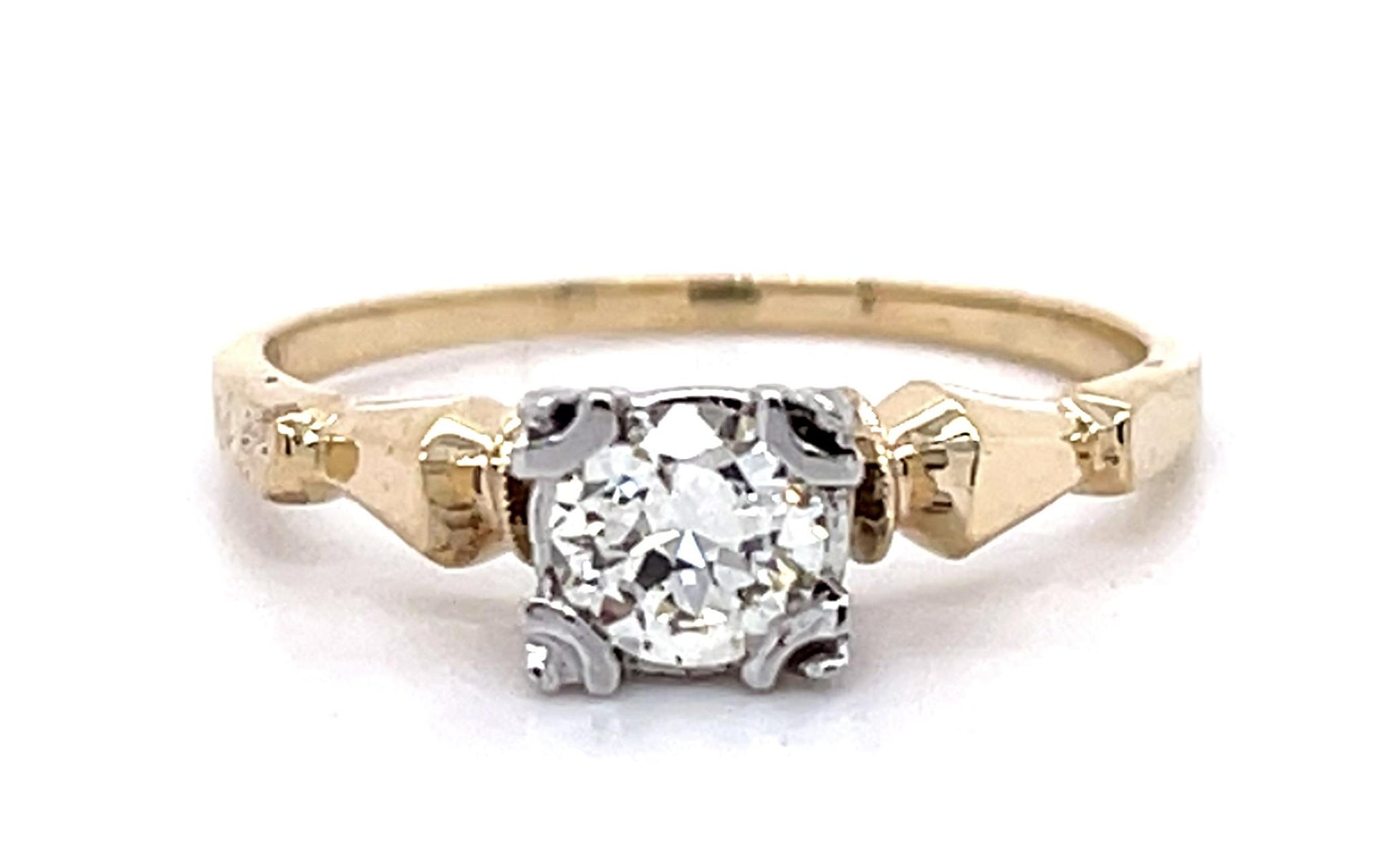 Art Deco .38ct Old European Diamond 14KW 2 Tone Ring (Vintage 1930s)