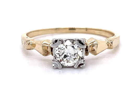 Art Deco .38ct Old European Diamond 14KW 2 Tone Ring (Vintage 1930s)