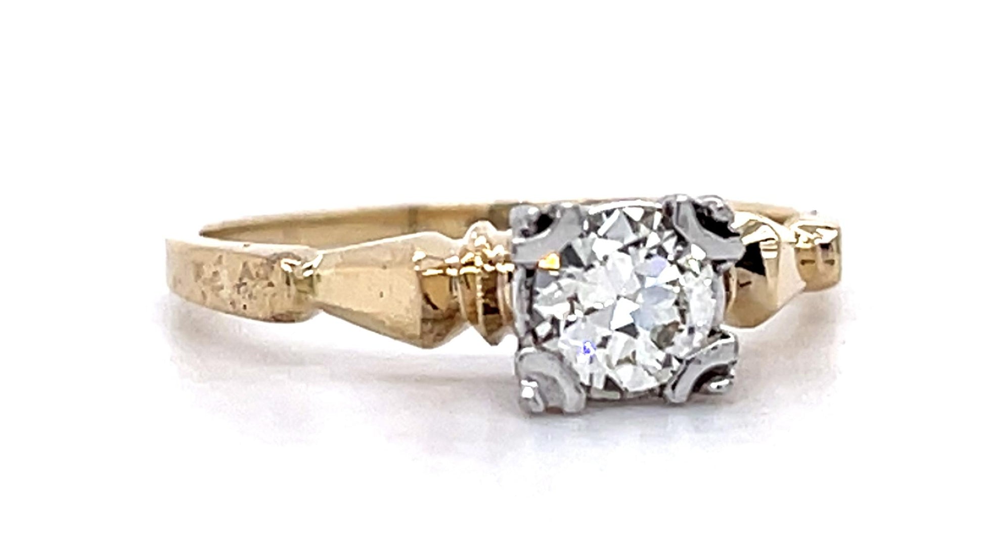 Art Deco .38ct Old European Diamond 14KW 2 Tone Ring (Vintage 1930s)