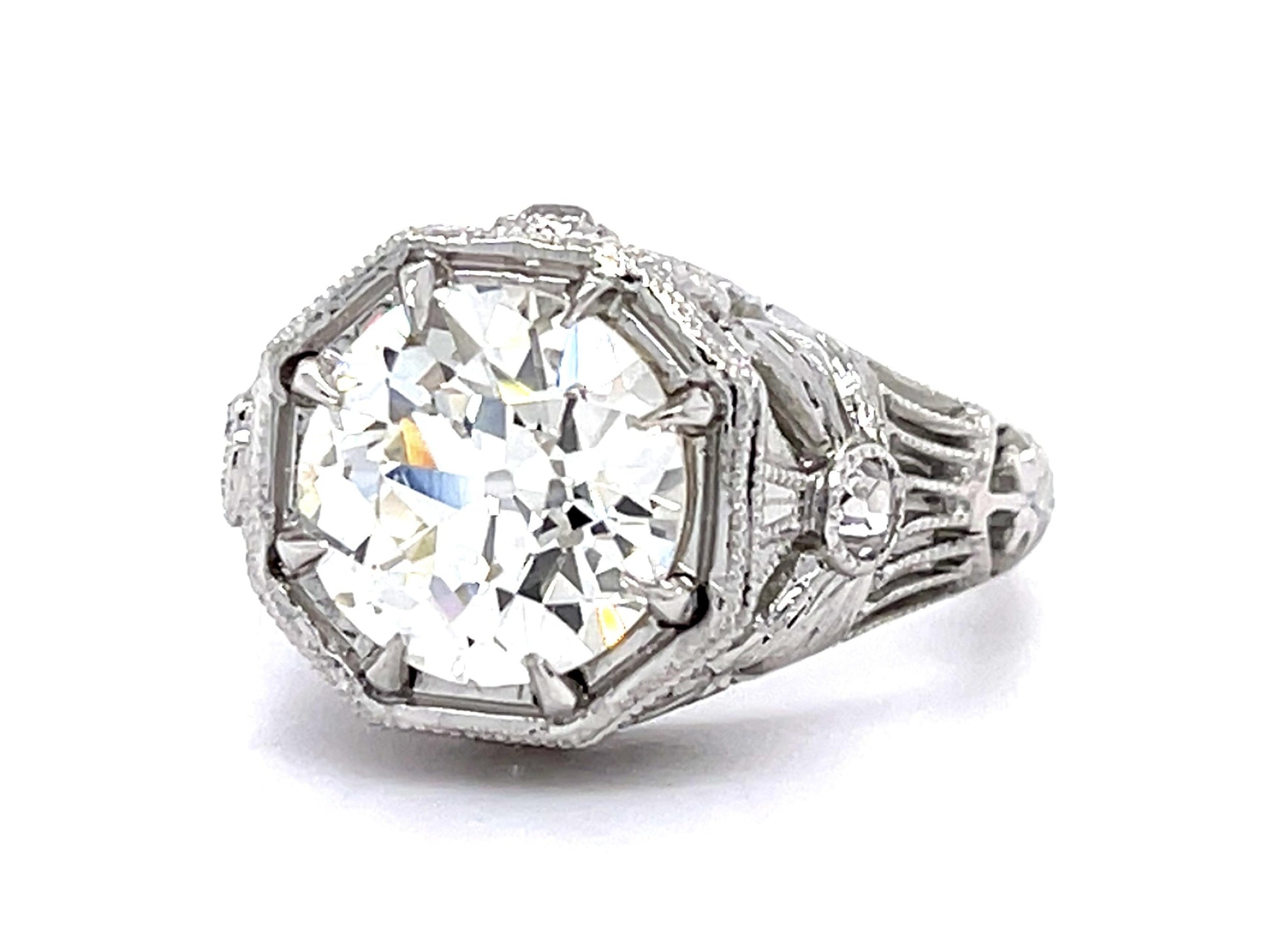 3.64ct K VS1 Old European Diamond Platinum Ring
