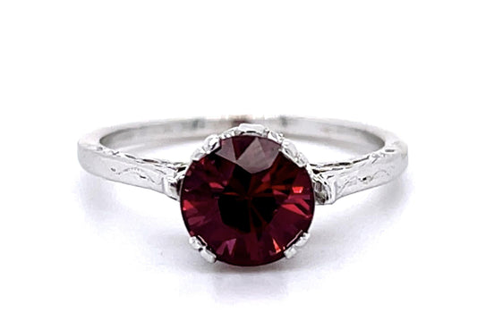 Art Deco 1.85ct Garnet 18KW Solitaire Ring (Vintage 1930s)