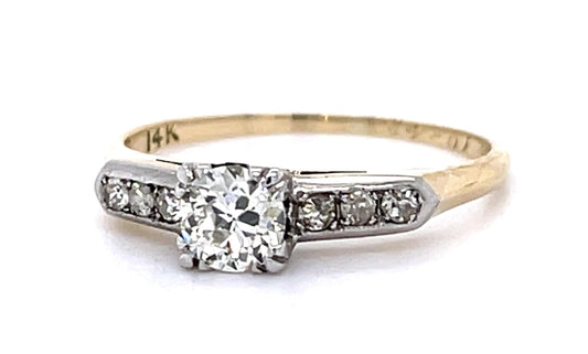 .34ct Old European Diamond Center 14K 2 Tone Ring (Vintage 1940s) .12ct SD