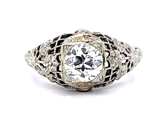 Art Deco .75ct Old European Diamond 18KW Ring (Vintage 1930s)