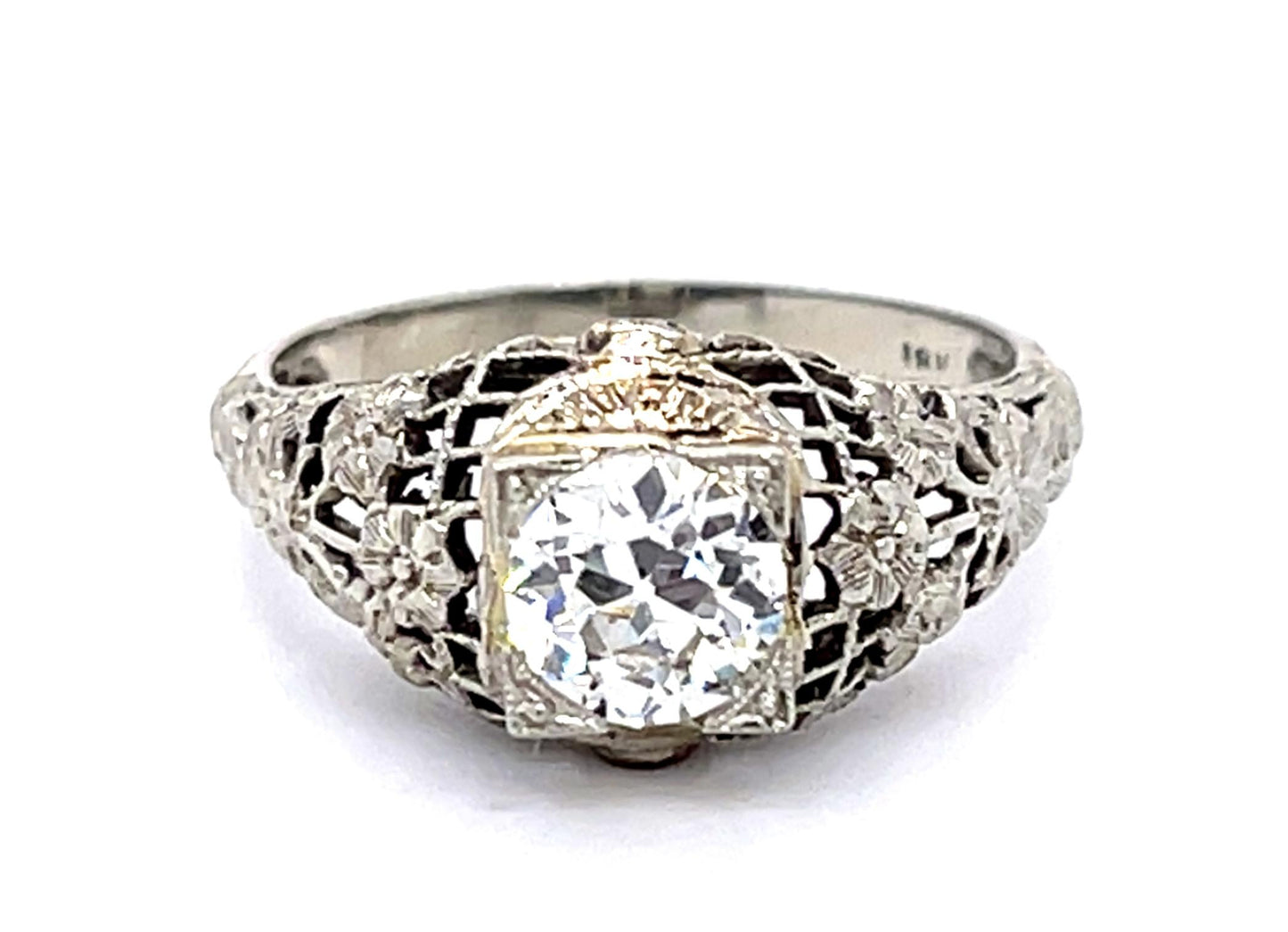 Art Deco .75ct Old European Diamond 18KW Ring (Vintage 1930s)