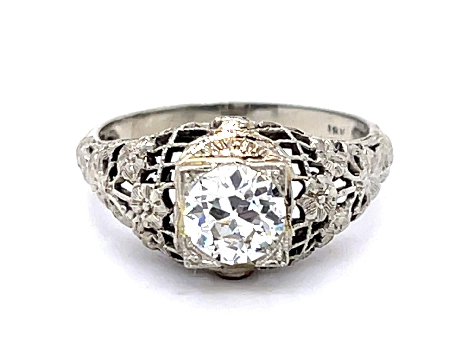 Art Deco .75ct Old European Diamond 18KW Ring (Vintage 1930s)
