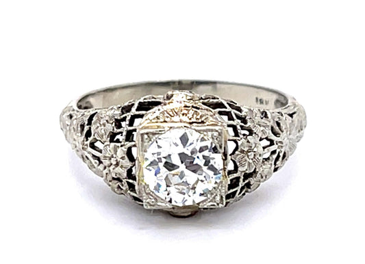 Art Deco .75ct Old European Diamond 18KW Ring (Vintage 1930s)